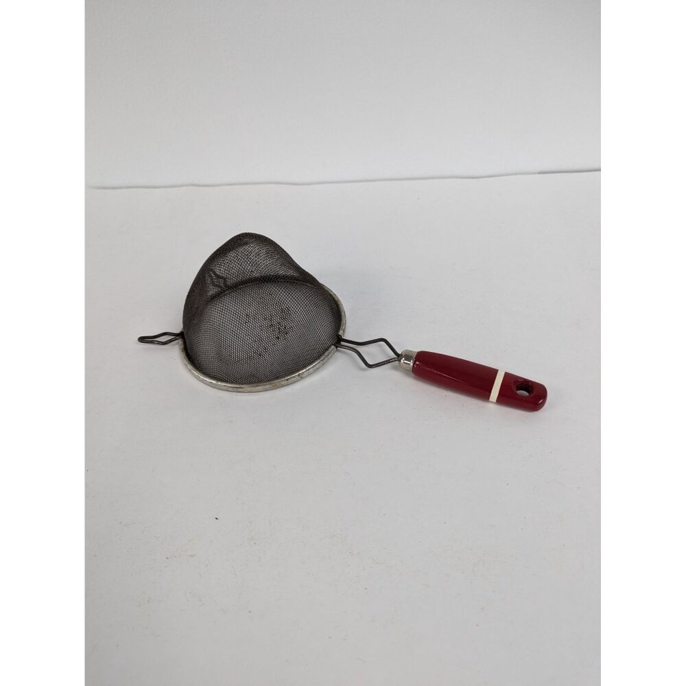 Vintage Ekco Red Wood Handle 11" Hand Held Sieve Strainer Screen Sifter